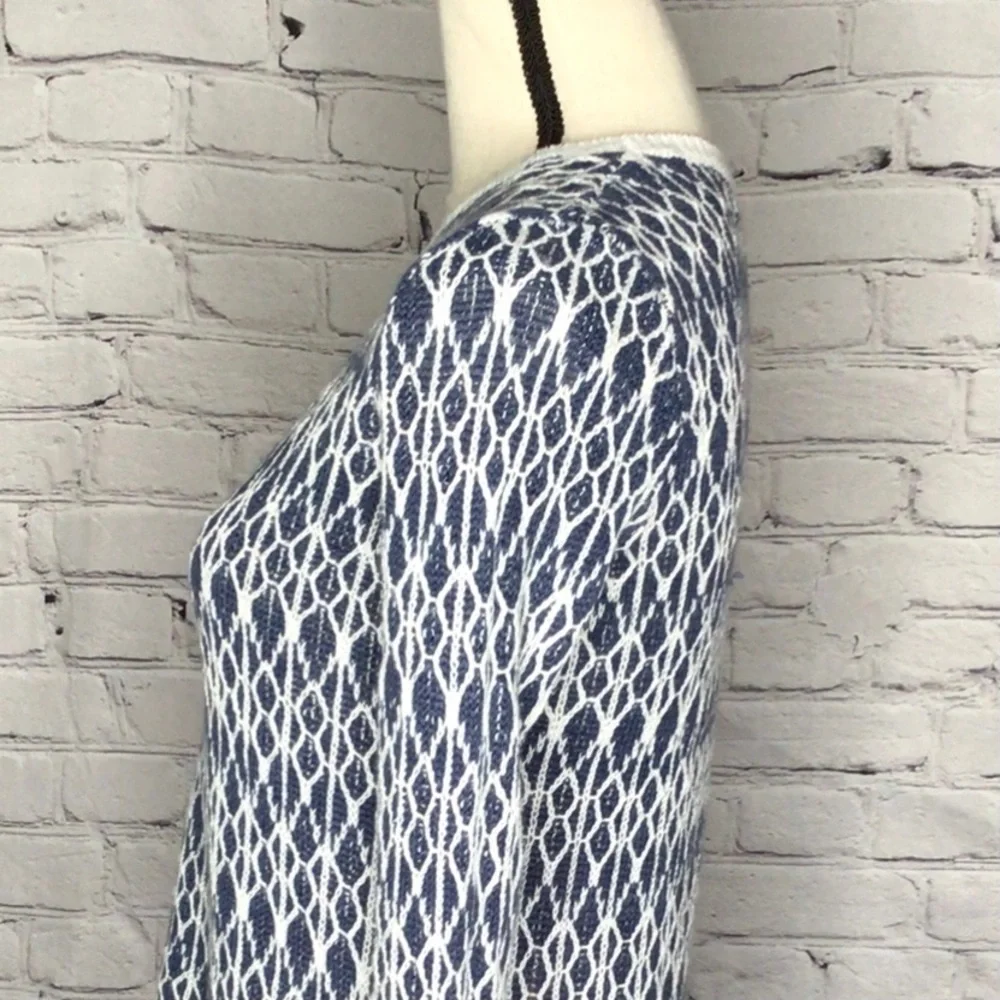 LOFT Blue and Ivory Linen Ikat Pullover Long Sleeve Sweater XSP